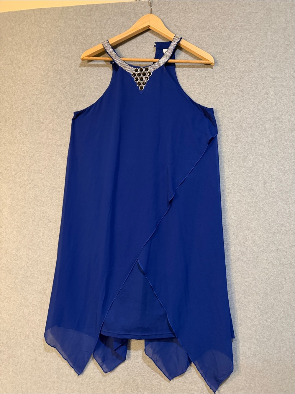 Source Unknown Royal Blue High-Low Halter Dress with Embellished Neck